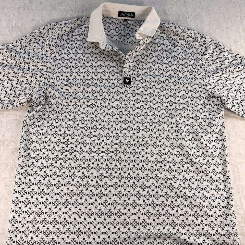 Bad Birdie White Navy Geometric Tile Golf Polo Preppy M